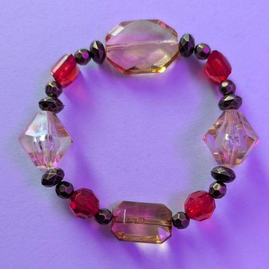 Red & Yellow Clear Beaded Bracelet