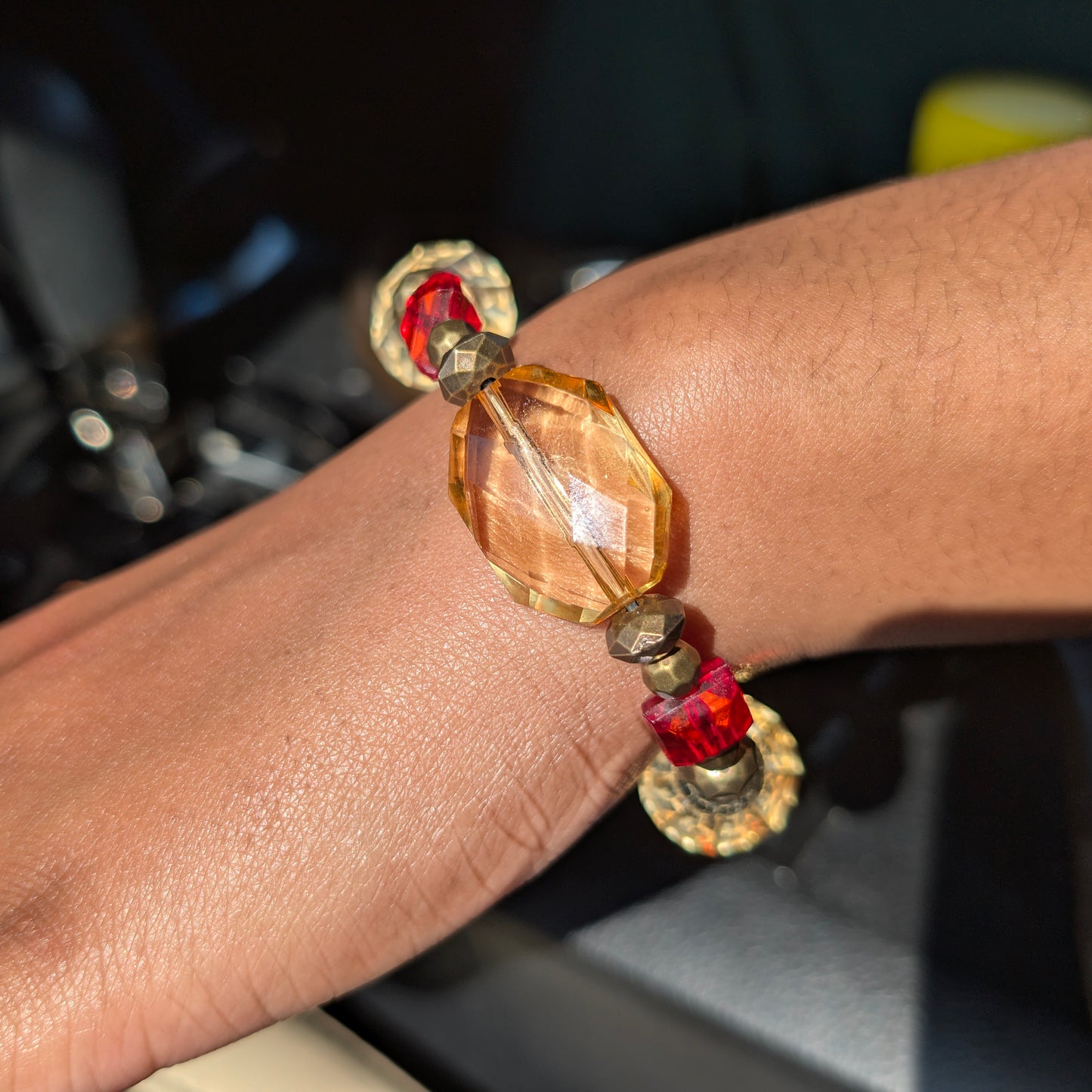 Red & Yellow Clear Beaded Bracelet