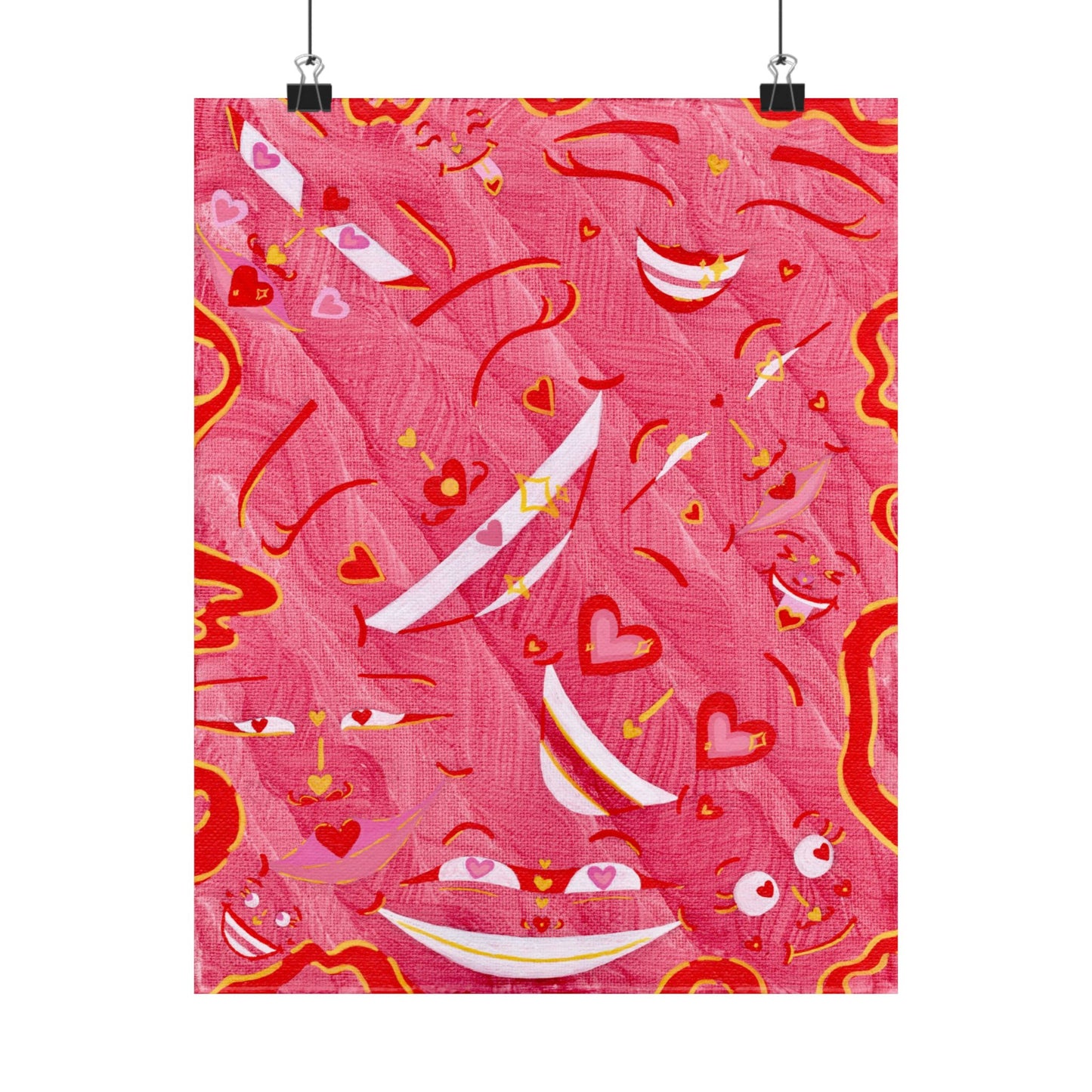 Pink Abstract Hearts Poster — Smile with Love Art Print