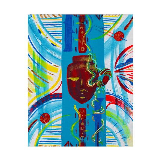 Abstract Tribal Mask Matte Poster — Vibrant Blue Wall Art Print