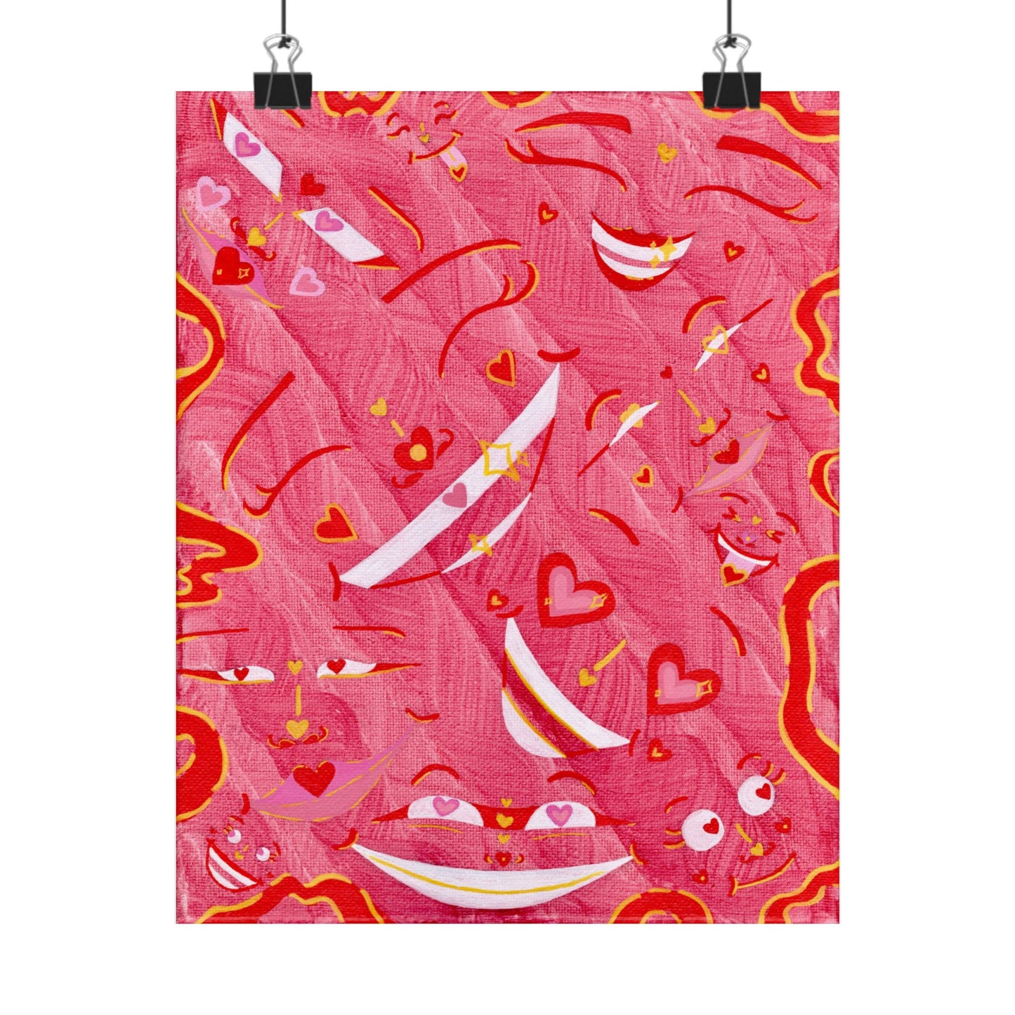 Pink Abstract Hearts Poster — Smile with Love Art Print