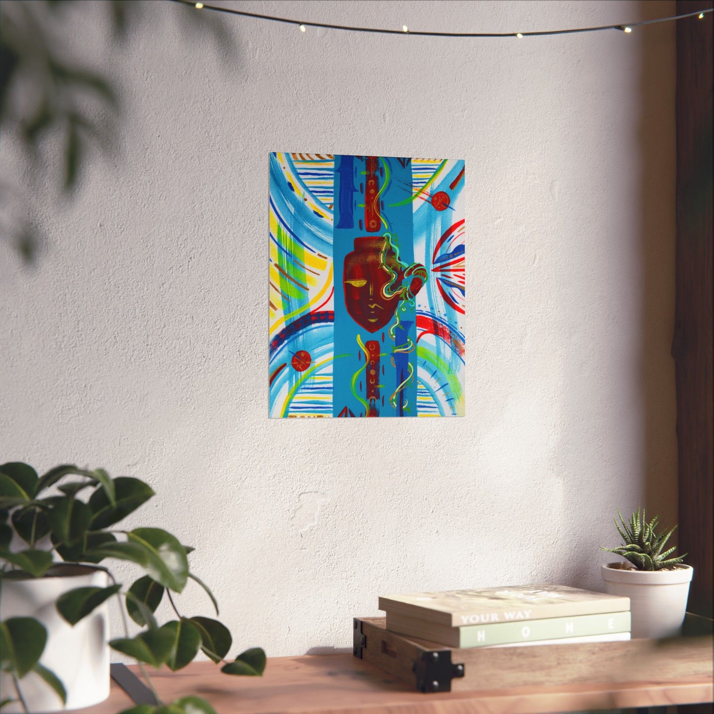 Abstract Tribal Mask Matte Poster — Vibrant Blue Wall Art Print