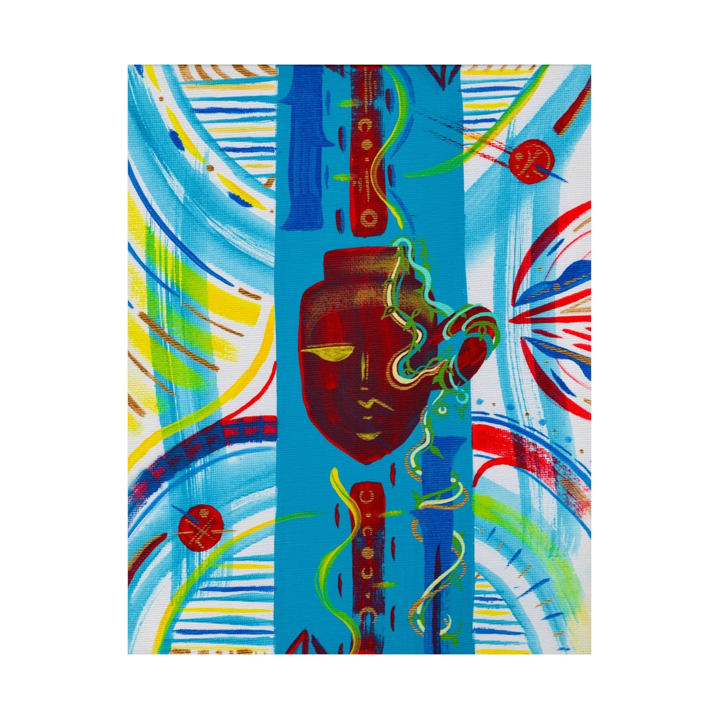 Abstract Tribal Mask Matte Poster — Vibrant Blue Wall Art Print