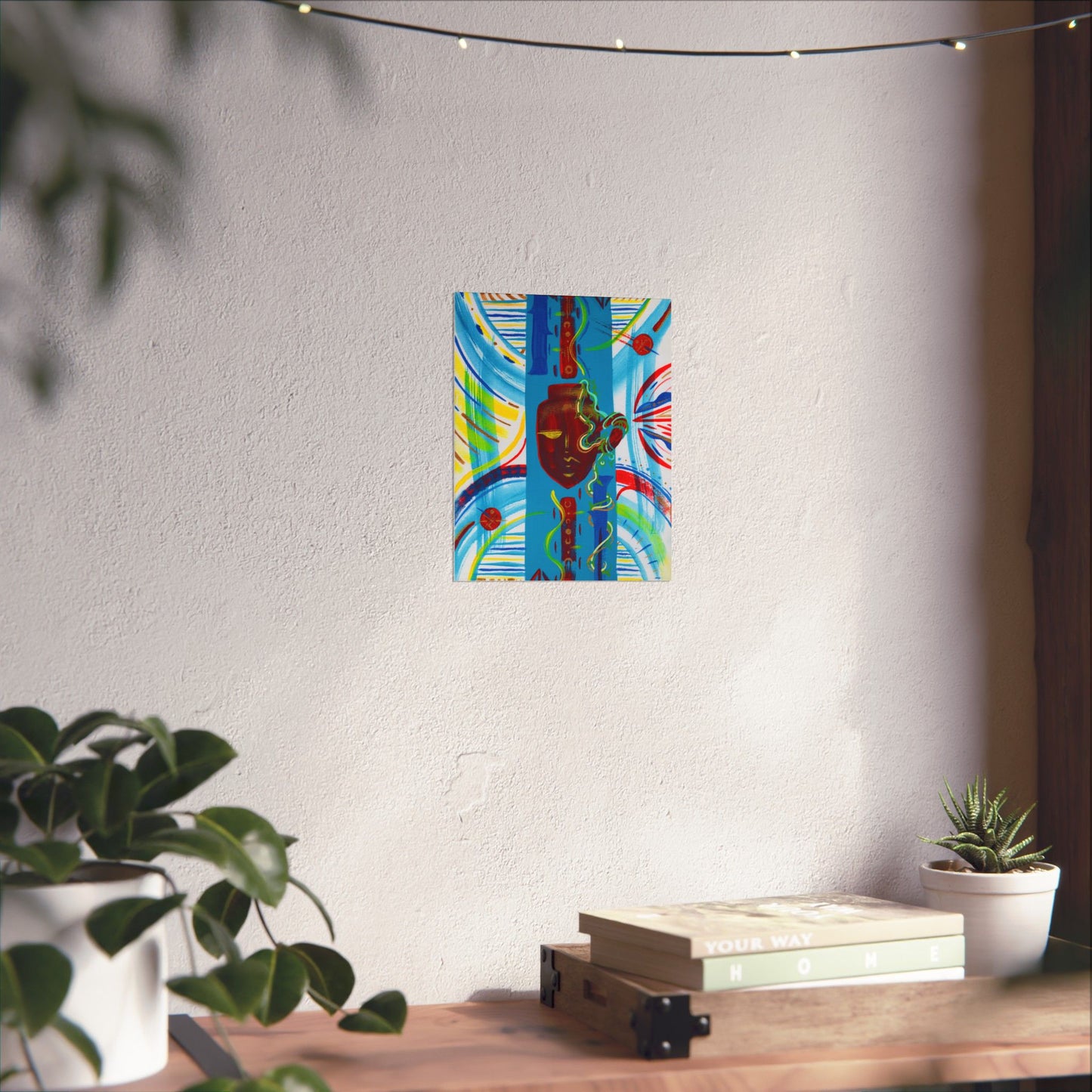 Abstract Tribal Mask Matte Poster — Vibrant Blue Wall Art Print