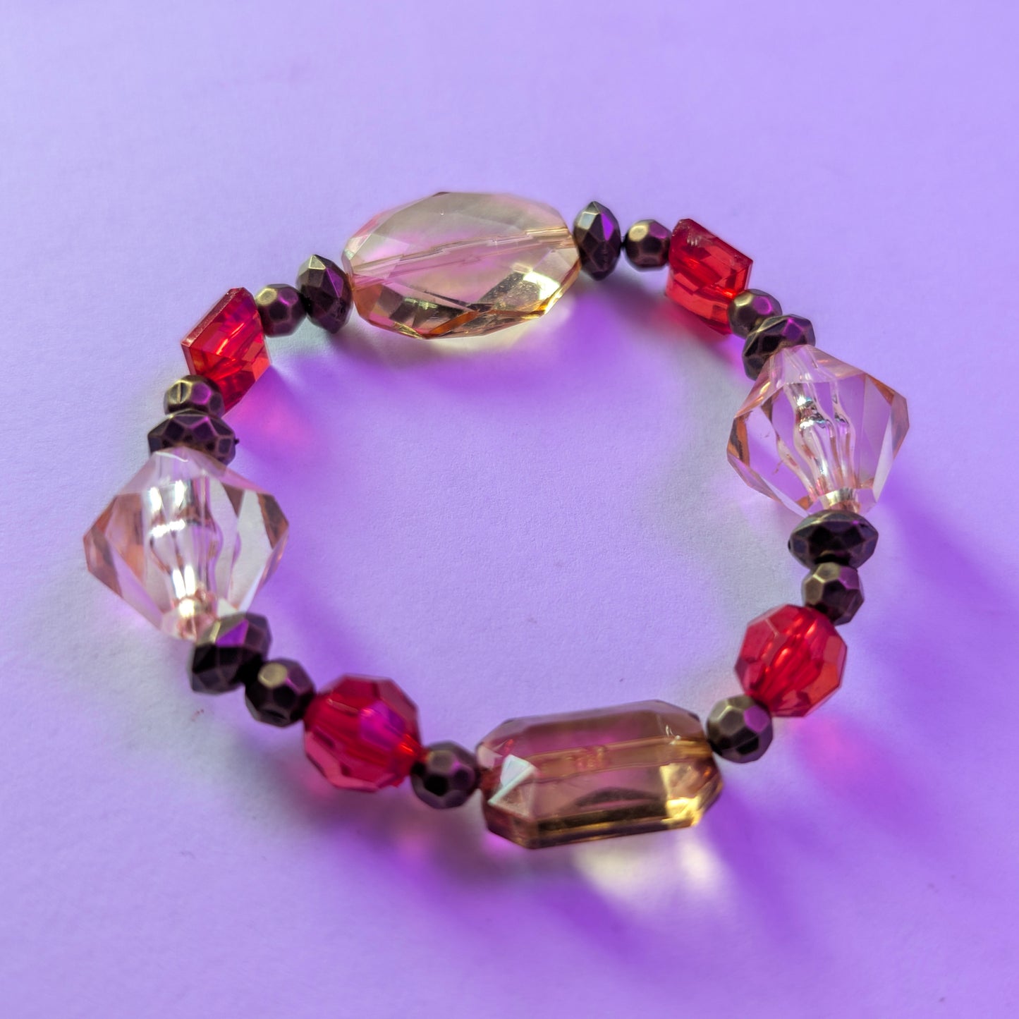Red & Yellow Clear Beaded Bracelet