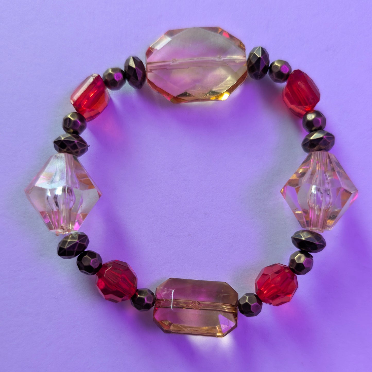 Red & Yellow Clear Beaded Bracelet