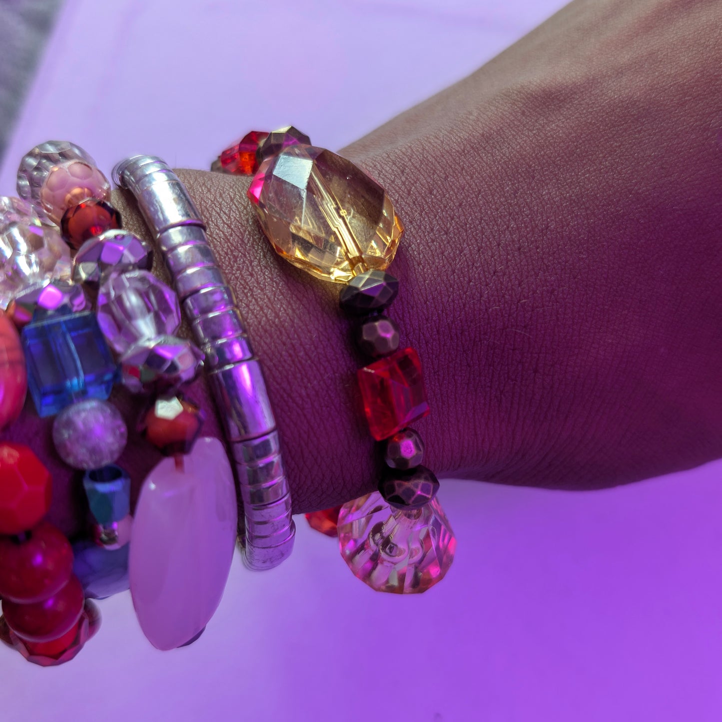 Red & Yellow Clear Beaded Bracelet