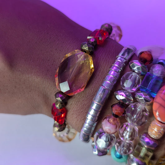 Red & Yellow Clear Beaded Bracelet