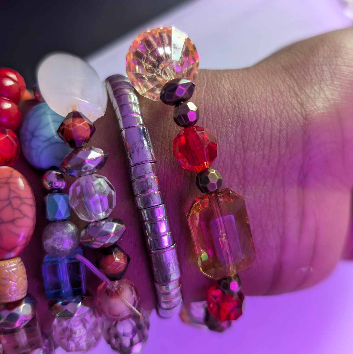 Red & Yellow Clear Beaded Bracelet